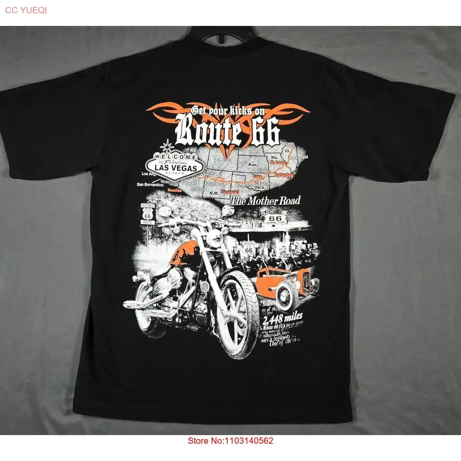 Vintage Vegas Fashion - Las Vegas Route 66 Motorcycle Zwart