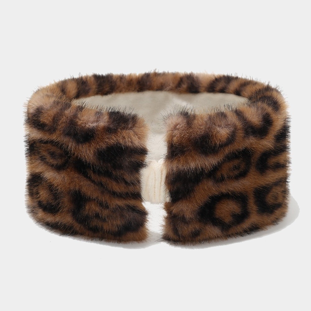 Vintage Fashion Show - Vintage, koudebestendige hoofdband met luipaardprint, winddichte