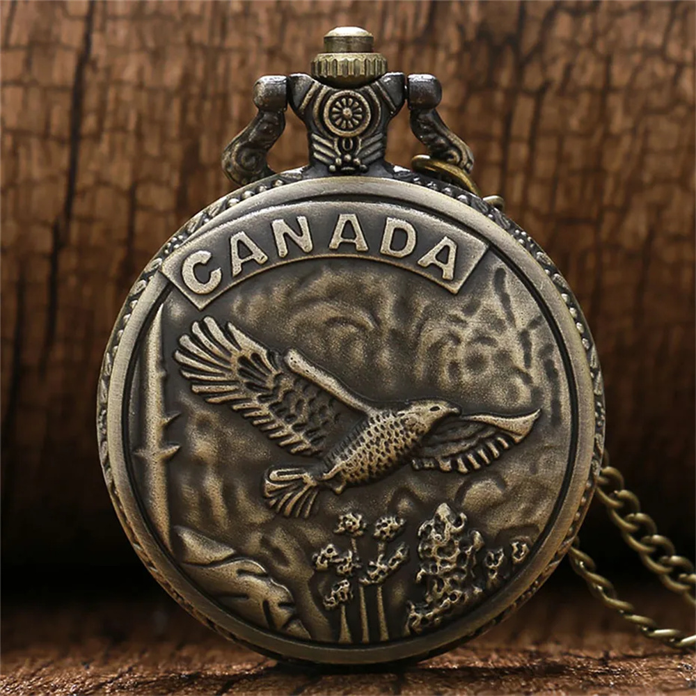 Vintage Fashion Canada - Vintage Bronzen Canada Eagle Design Zakhorloge