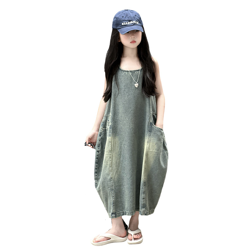 Vintage Fashion Girl - Vintage blauwe kinderen meisjes hoge kwaliteit