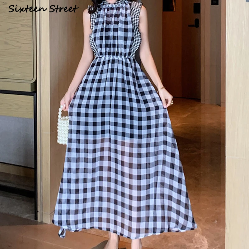 Geruite mouwloze jurk voor dam - Vintage Fashion Runway recensie en prijs